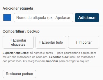 Visualização da extensão PJe Etiquetas - Tela 3
